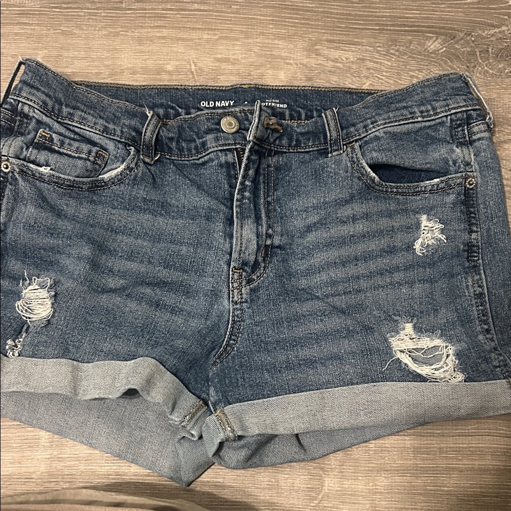 Old Navy Women's Distressed Blue Jean Shorts (boyfriend mid-rise) size 8